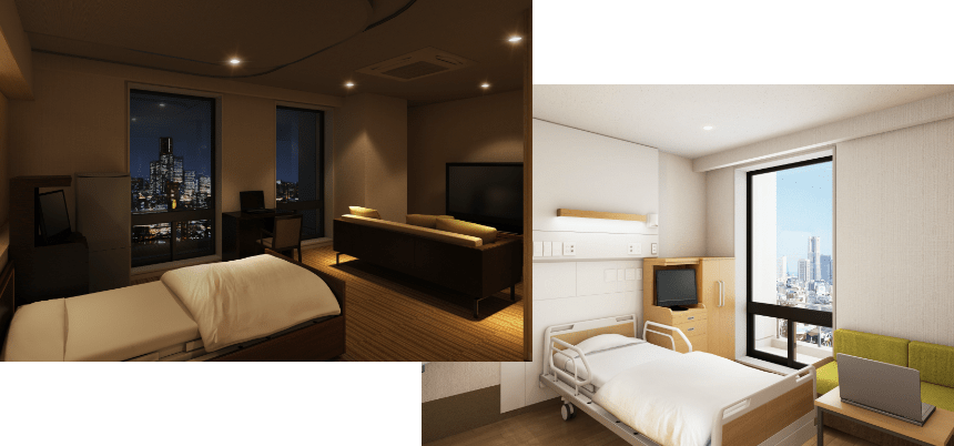 Morning and night pictures of the hospital room